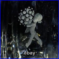1 (One) KOSTA BODA ELIS BERG Etched Lead Crystal Vase Girl w Flowers-Signed 1940
