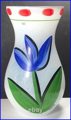 11 Kosta Boda Art Glass BlueTulip Vase Sweden Ulrica Hydman Vallien Large