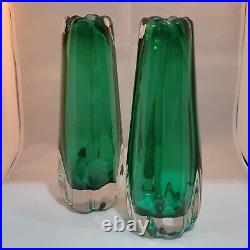 1940s Pair Kosta Boda Submerged Art Glass Emerald Green Elis Bergh Design Vase