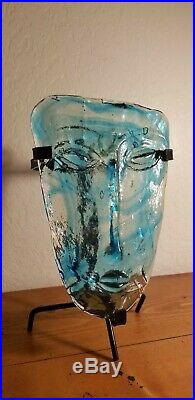 1960's Erik Eric Hoglund Kosta Boda Rare Blue Art Glass Face Mask Candle Sconce