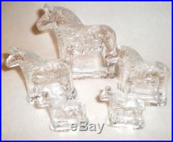 1970 Swedish Lindshammar Crystal Glass Dala Horse Family Sculpture Set of 5