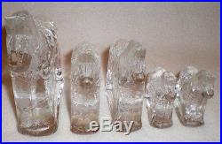 1970 Swedish Lindshammar Crystal Glass Dala Horse Family Sculpture Set of 5