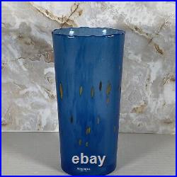 1996 Art Glass Blue Kosta Boda Vase by Bertil Vallien Sweden 8 Tall Signed