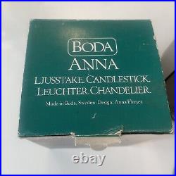 2 KOSTA BODA Swedish Modern Art Glass Candlesticks ANNA EHRNER Retired Pair Box