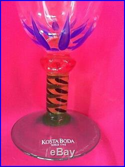 2 Kosta Boda Ken Done Palm Tree Champagne Glasses Mint Condition 7-1/4