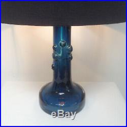 2 x Signed Kosta Boda Ove Sandeberg Blue Swedish Art Glass Table Lamps