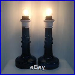 2 x Signed Kosta Boda Ove Sandeberg Blue Swedish Art Glass Table Lamps