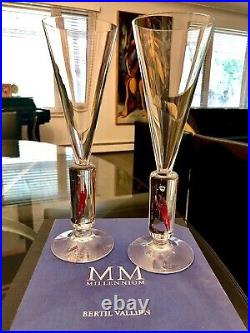 2000 Bertil Vallien Kosta Boda Millennium Champagne Glasses Signed Numbered Box