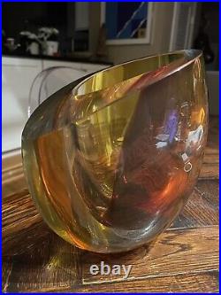 2002 KOSTA BODA modern art glass Amber VASE Swedish designer GORAN WARFF