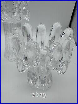 3 Kosta Boda Sweden Heavy Glass Candle Holders Sunflower Ice Goran Warff MCM