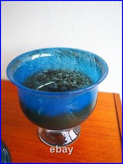3 pcs Vintage Signed Numbered Kosta Boda Bertil Vallien Blue Glass Bowls Vase