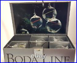 5 Kosta Boda LINE Glass Ball Ornaments Swirl Color Sweden Anna Ehrner Boxed Set