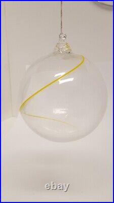 5 Kosta Boda LINE Glass Ball Ornaments Swirl Color Sweden Anna Ehrner Boxed Set