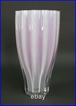 Ann Wahlstrom Signed Kosta Boda Hot Pink Ribbed Heavy 10.25 Art Glass Vase