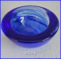 Anna Ehrner Designed Atoll Cobalt Blue Cloud Swirl Kosta Boda Glass Bowl