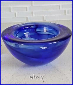 Anna Ehrner Designed Atoll Cobalt Blue Cloud Swirl Kosta Boda Glass Bowl