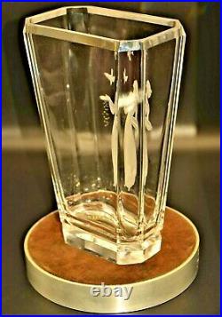 Antique Original Signed Vintage Kosta Boda Art Deco Crystal Cut Satin Glass Vase