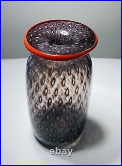 BERTIL VALLIEN KOSTA BODA Vase Set Cirrus Red Rim Glass Signed 1970s, H4-6