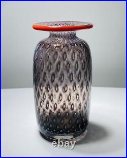BERTIL VALLIEN KOSTA BODA Vase Set Cirrus Red Rim Glass Signed 1970s, H4-6