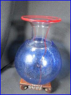 Beautiful Large Kosta Boda Signed Bertil Vallien Speckled Blue Glass Vase