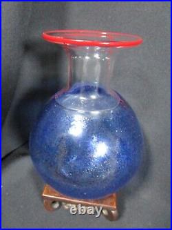 Beautiful Large Kosta Boda Signed Bertil Vallien Speckled Blue Glass Vase