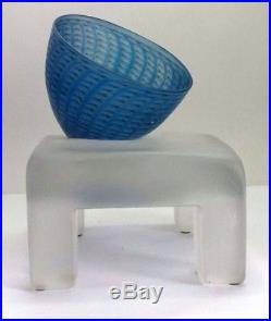 Bertil Vallien. Blue Minos Bowl On Stand. Frosted Glass Sculpture. Kosta Boda
