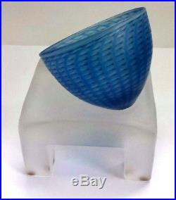 Bertil Vallien. Blue Minos Bowl On Stand. Frosted Glass Sculpture. Kosta Boda