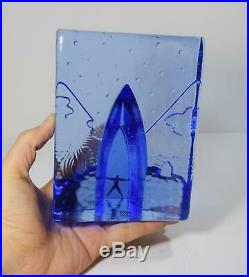 Bertil Vallien Signed Art Blue Glass Sculpture FOUR ELEMENTS NATURE Kosta Boda