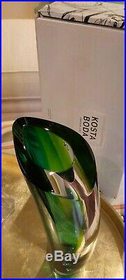 Brand New Kosta Boda Aria Vase, Signed, 11.25 Goran Warff New, Turquoise Green