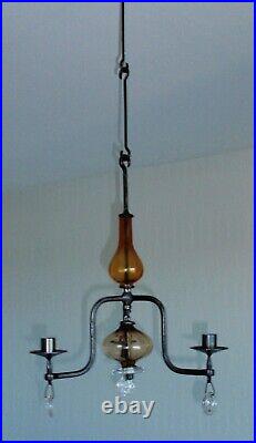 CHANDELIER KOSTA BODA ERIK HOGLUND Wrought iron and amber art glass