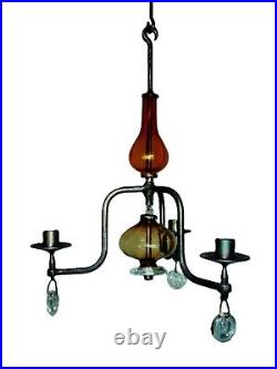 CHANDELIER KOSTA BODA ERIK HOGLUND Wrought iron and amber art glass