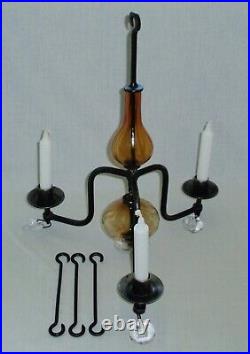 CHANDELIER KOSTA BODA ERIK HOGLUND Wrought iron and amber art glass