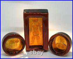 Collectibles Set ERIK HOGLUND KOSTA BODA Amber Art Glass 3 Pieces, 1960s