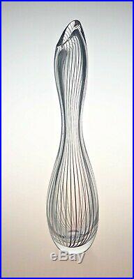 EARLY Kosta vase with white and purple vertical stripes by Lindstrand signed