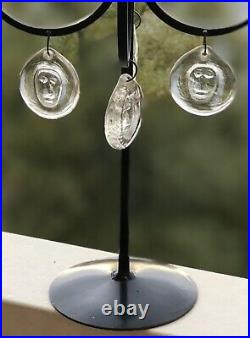 ERIK HOGLUND KOSTA BODA Candle Holder Iron With Glass Face Medallions, 1950, H16