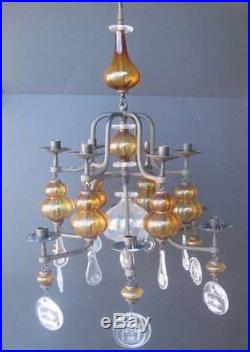 Erik Hoglund 12 arm glass and iron chandelier for Boda of Sweden, c. 1960's