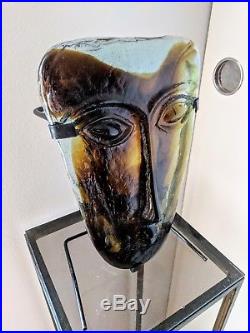Erik Hoglund 1960's Face Sculpture with Stand - mid-century modern glass Kosta