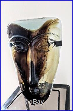 Erik Hoglund 1960's Face Sculpture with Stand - mid-century modern glass Kosta