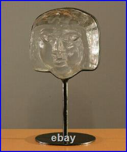 Erik Hoglund. Female Solid Glass Sculpture in Cast Iron Frame. BODA Sweden 60s