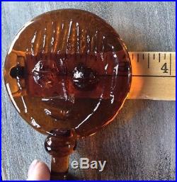 Erik Hoglund Figural Amber Lady Decanter Bottle Face Stopper Open Arms 1950's