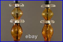 Erik Hoglund Iron and Amber Glass Candle Holders BODA Sweden 60s