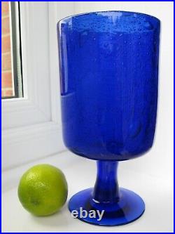 Erik Hoglund Kosta Boda Cobalt Blue Art Glass Bubbles Design Vase Goblet Signed