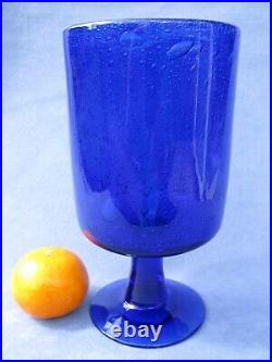 Erik Hoglund Kosta Boda Cobalt Blue Art Glass Bubbles Design Vase Goblet Signed