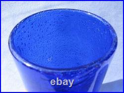 Erik Hoglund Kosta Boda Cobalt Blue Art Glass Bubbles Design Vase Goblet Signed