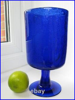 Erik Hoglund Kosta Boda Cobalt Blue Art Glass Bubbles Design Vase Goblet Signed