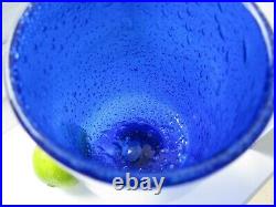 Erik Hoglund Kosta Boda Cobalt Blue Art Glass Bubbles Design Vase Goblet Signed