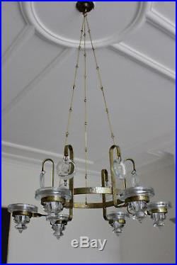 Erik Höglund chandelier for Boda of Sweden 60s glass gilded wrought iron