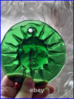 Erik Höglund green Glass Suncatcher Sun for Kosta Boda Sweden 1960s- Very Rare