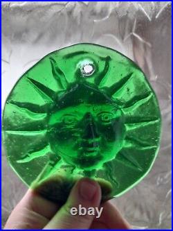 Erik Höglund green Glass Suncatcher Sun for Kosta Boda Sweden 1960s- Very Rare