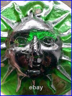 Erik Höglund green Glass Suncatcher Sun for Kosta Boda Sweden 1960s- Very Rare